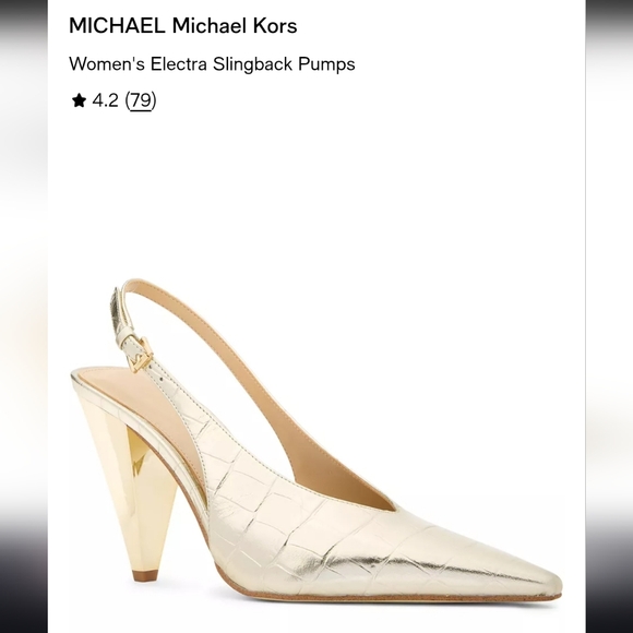 SOLD | Michael Kors | Electra Slingback Gold Leather, Pointed Toe Stacked *NWOB - Picture 13 of 13